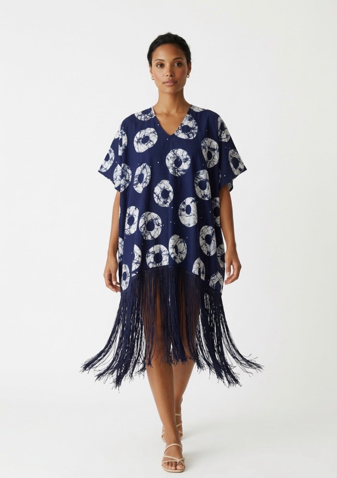 Ankara vneck fringe dress