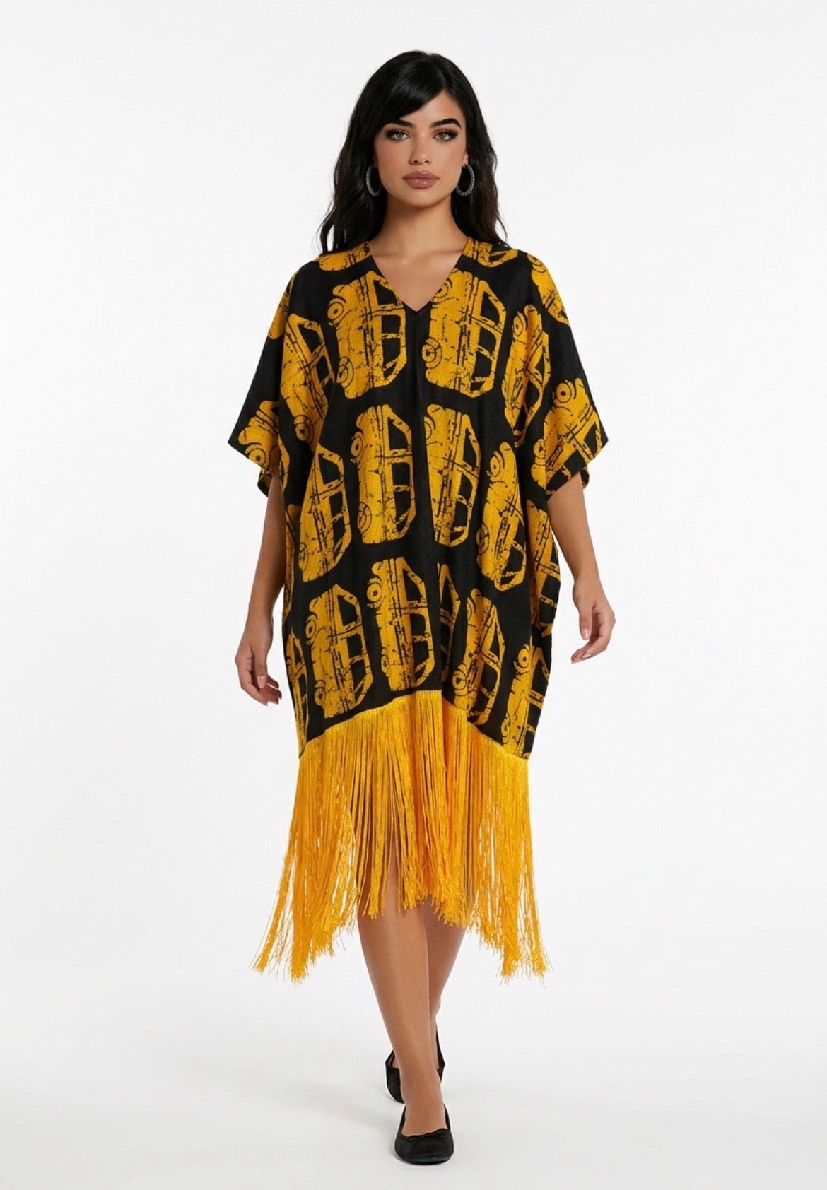 Ankara vneck fringe dress