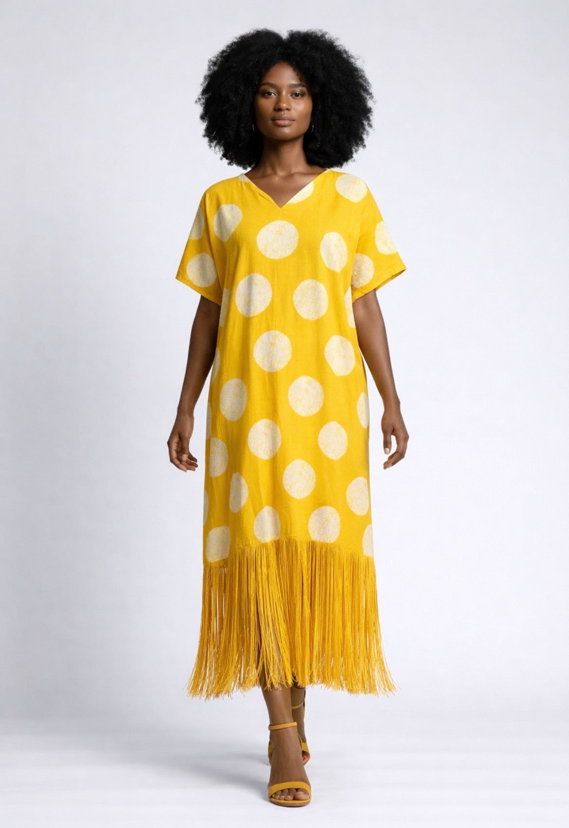Ankara vneck fringe dress