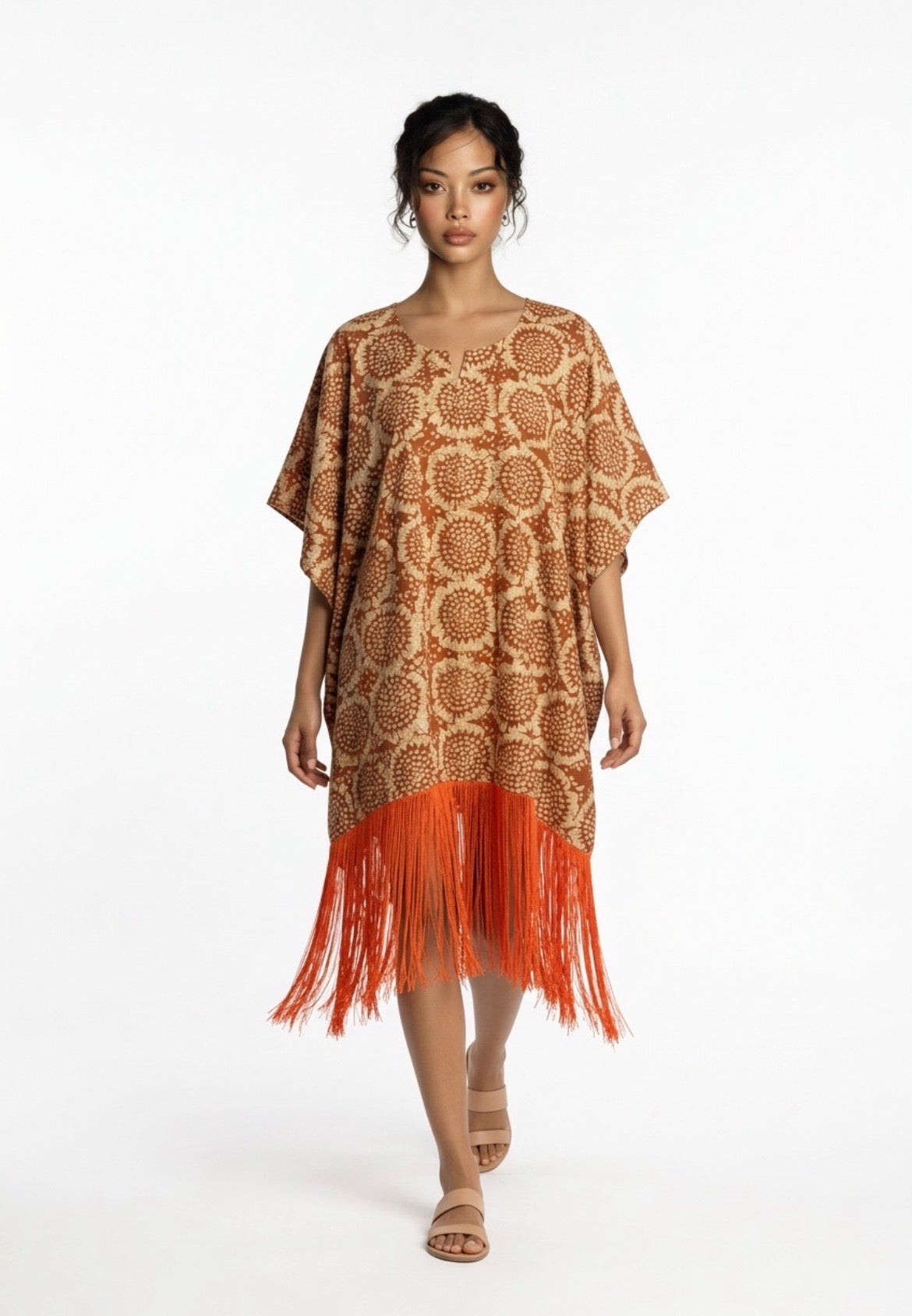 Ankara vneck fringe dress