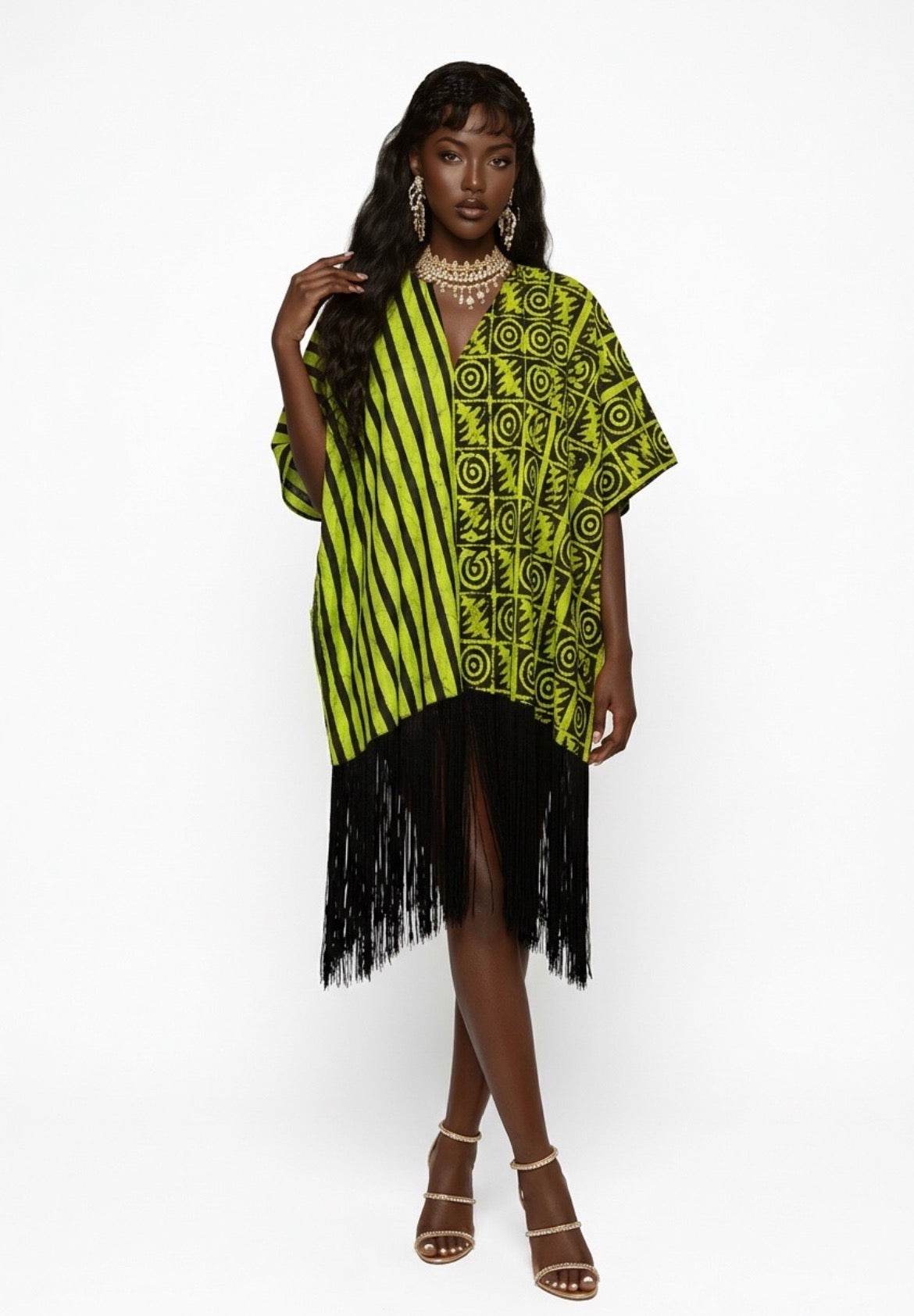Ankara vneck fringe dress