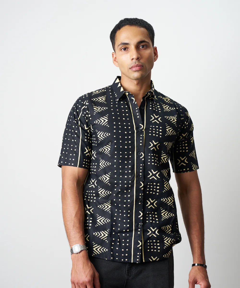 Ankara Men’s Black & Gold Geometric Print