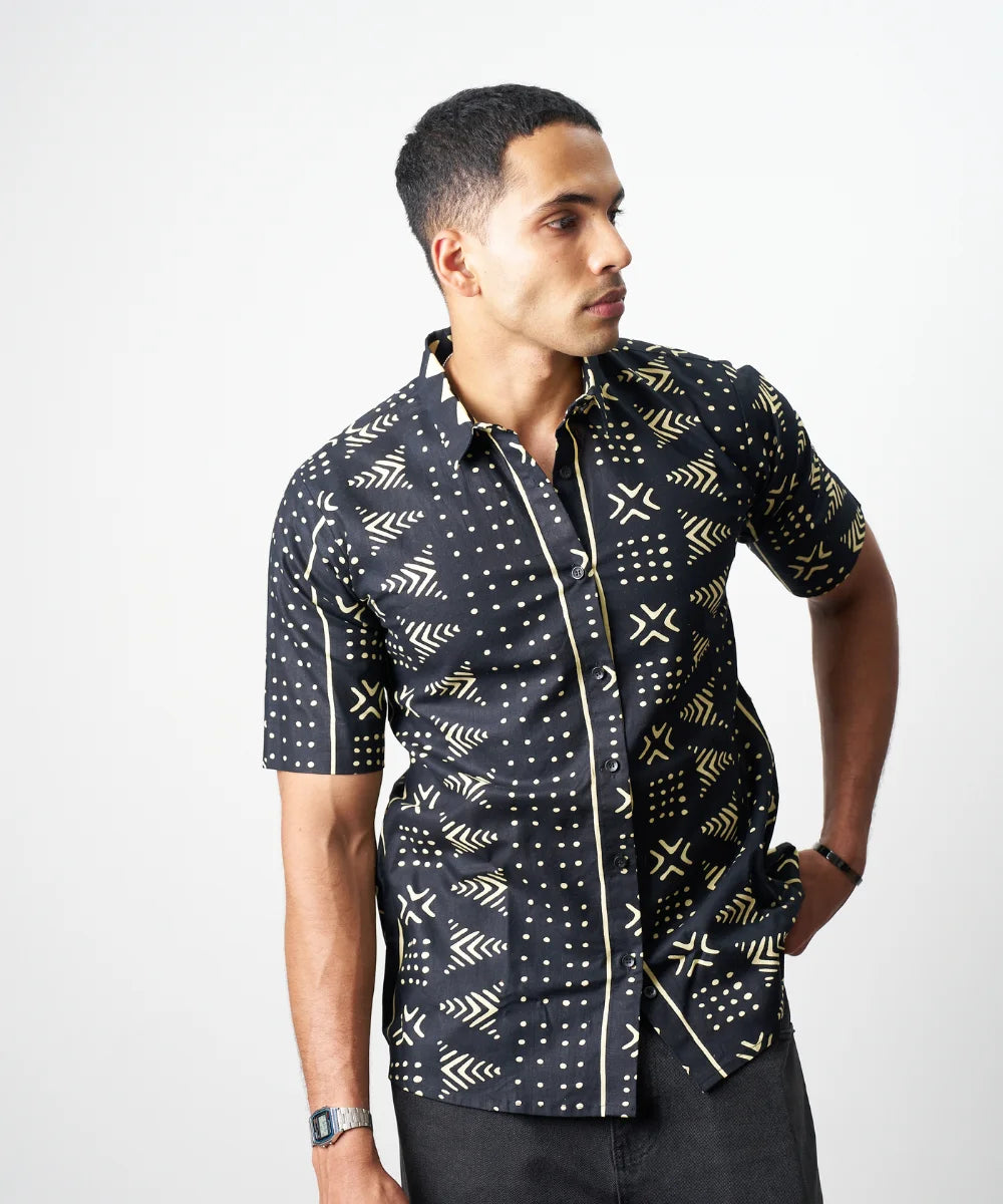 Ankara Men’s Black & Gold Geometric Print