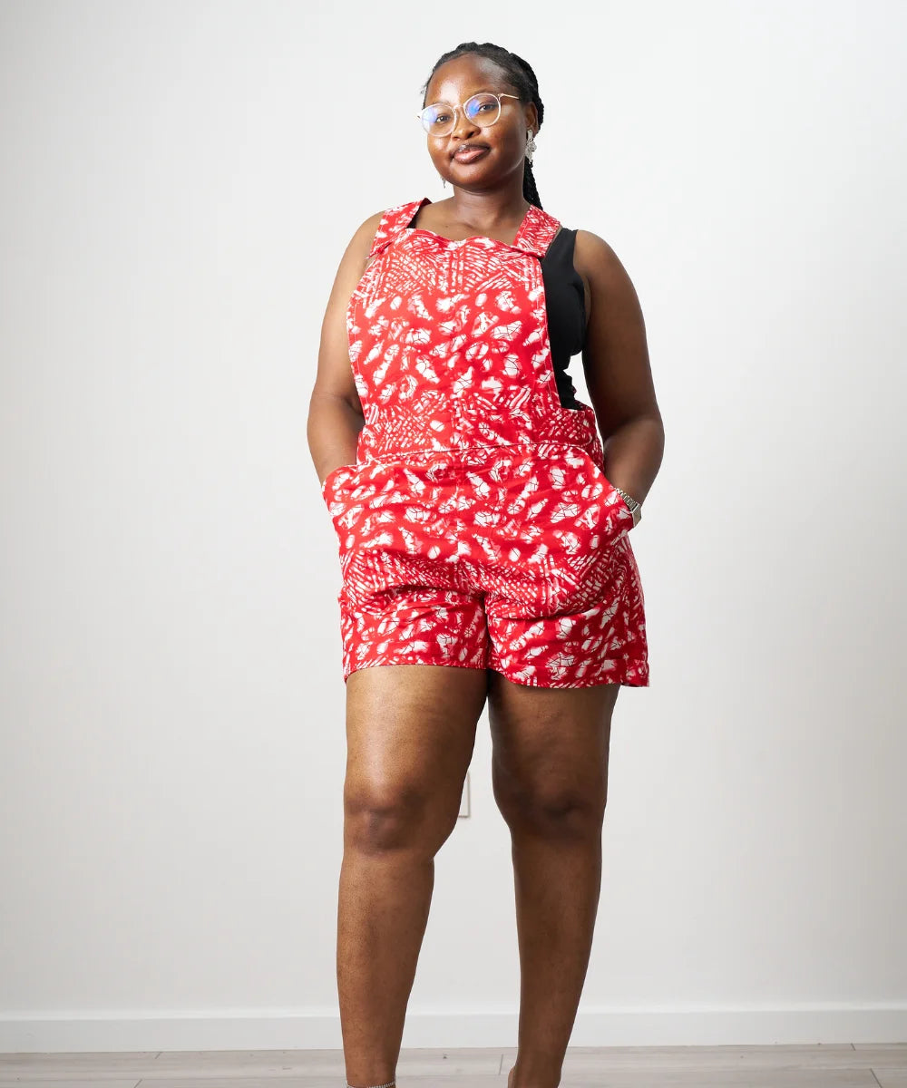 Ankara Red Short Printed Dungaree