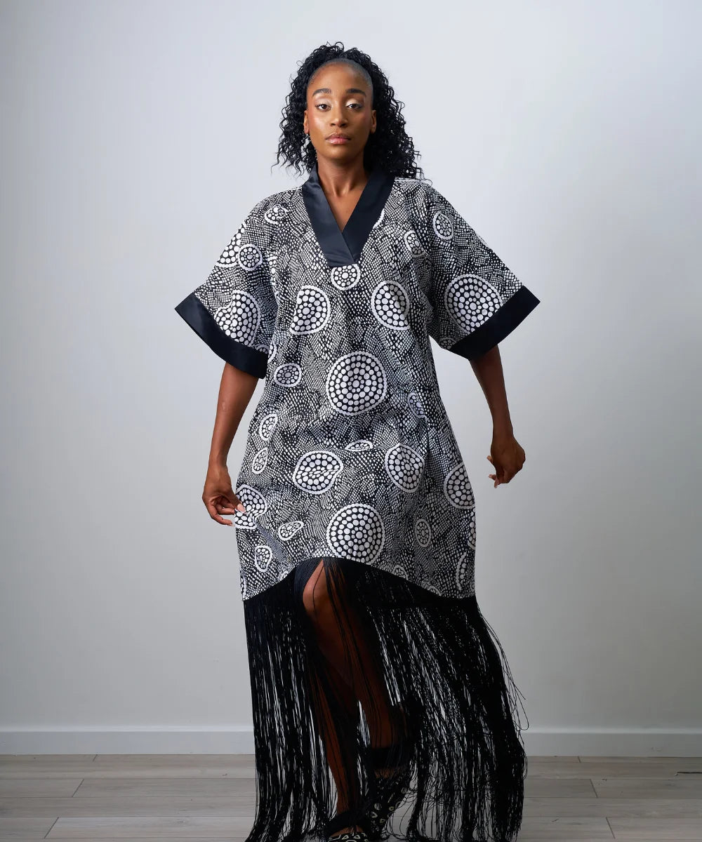 Ankara Fringe Maxi Gown
