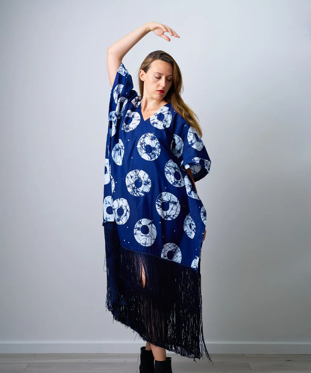 Ankara Maxi Gown with Fringe