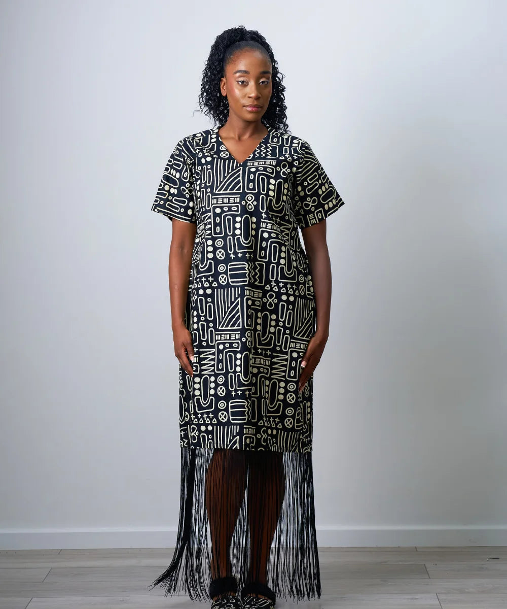 Ankara Maxi Gown with Fringe