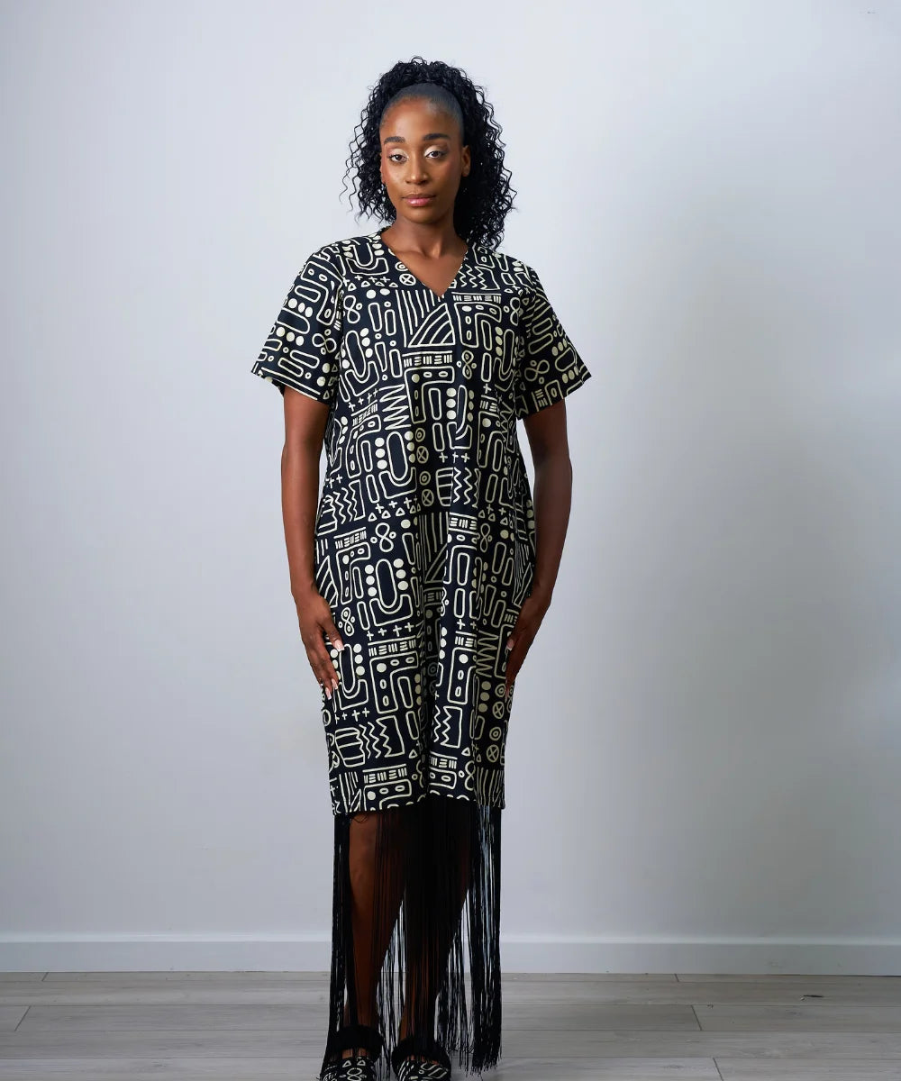 Ankara Maxi Gown with Fringe