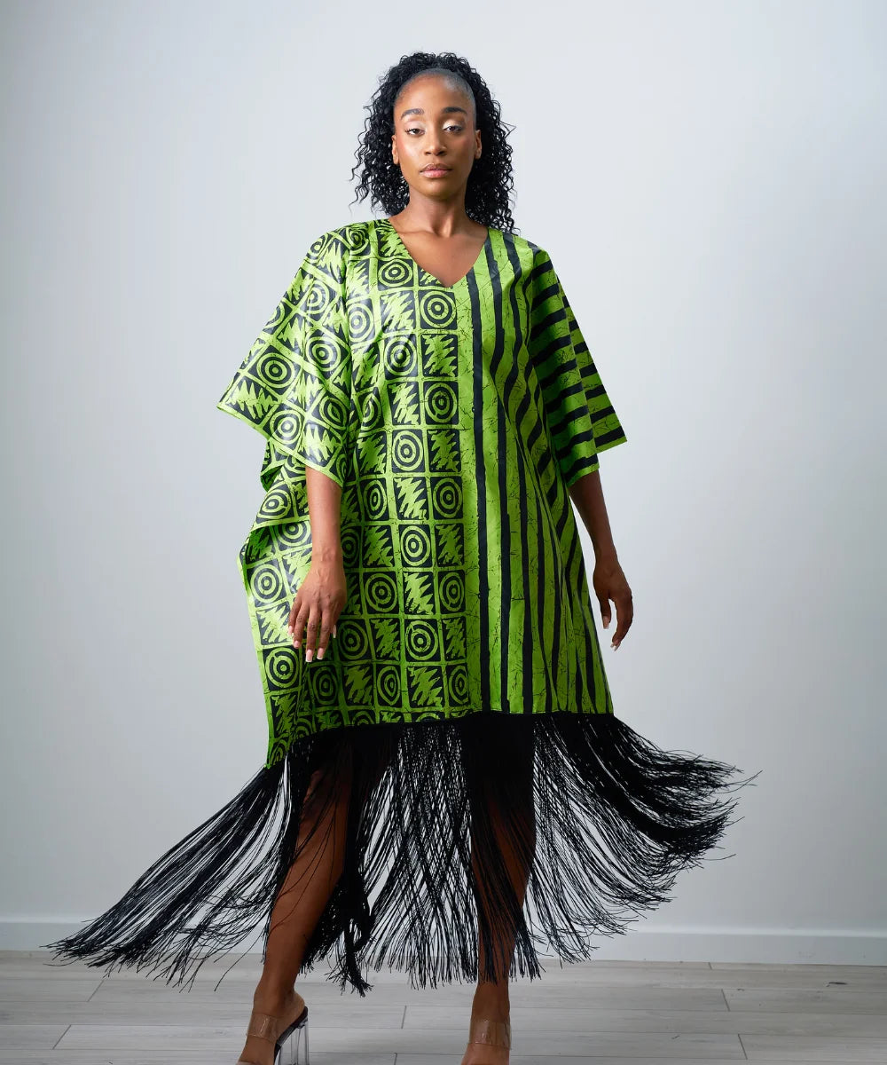 Ankara Maxi Gown with Fringe