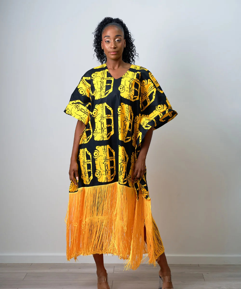 Ankara Maxi Gown with Fringe