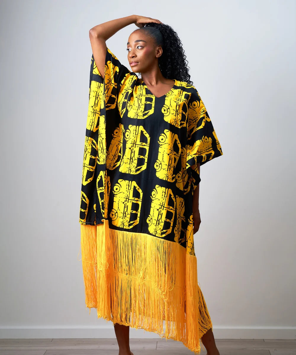 Ankara Maxi Gown with Fringe