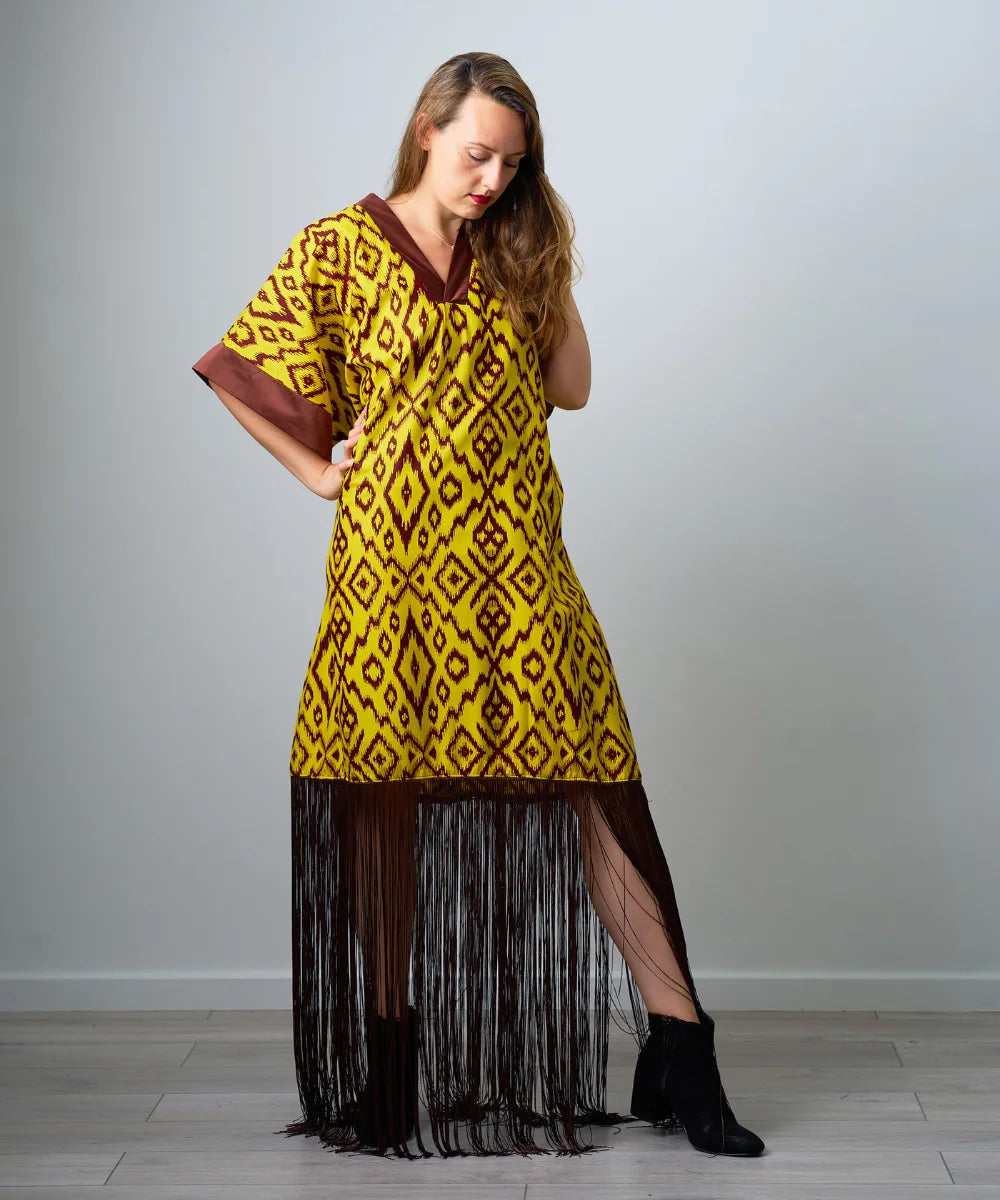 Ankara Maxi Gown with Fringe
