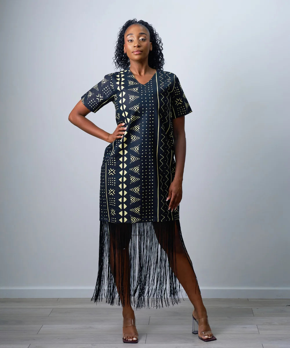 Ankara Maxi Gown with Fringe
