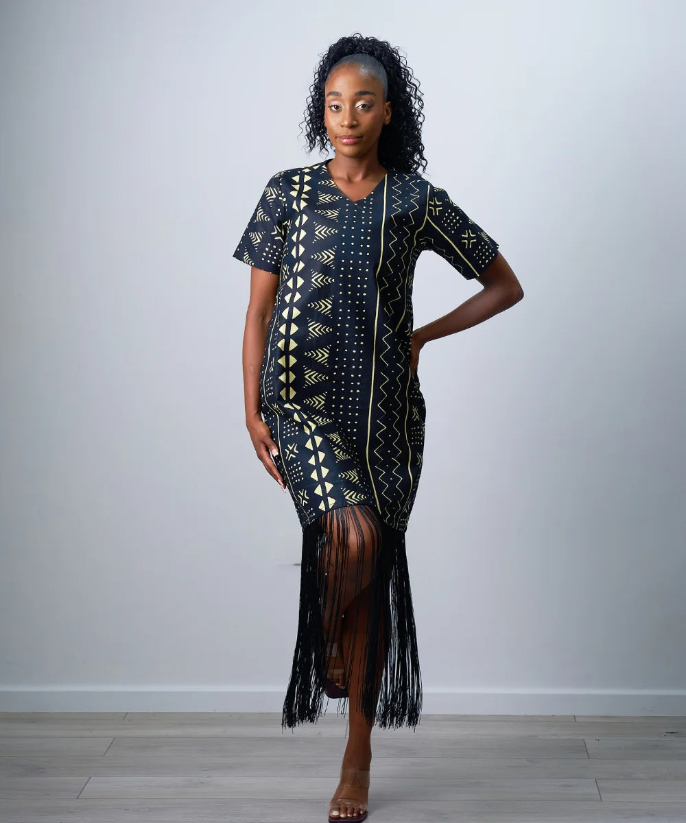 Ankara Maxi Gown with Fringe