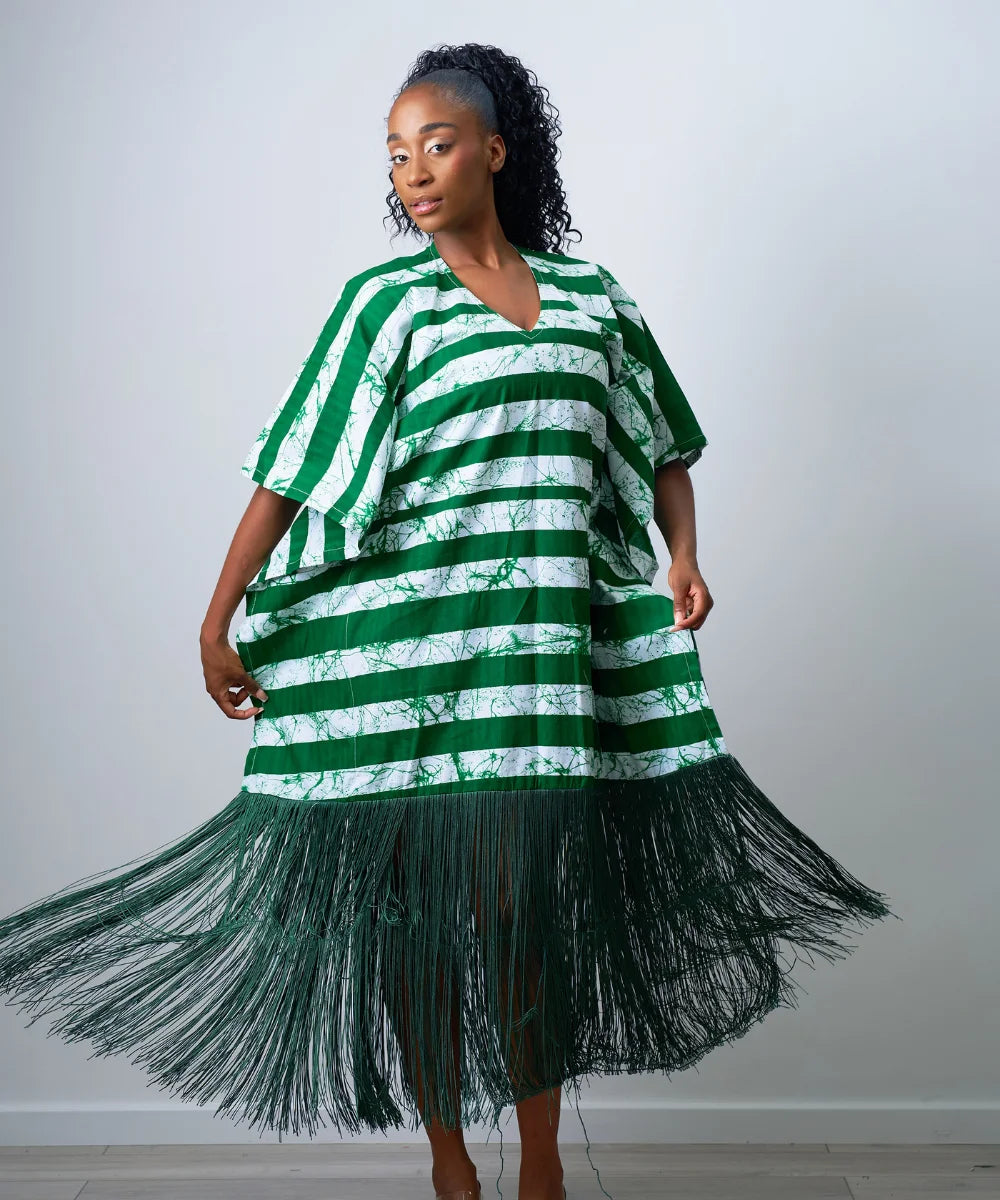 Ankara Maxi Gown with Fringe