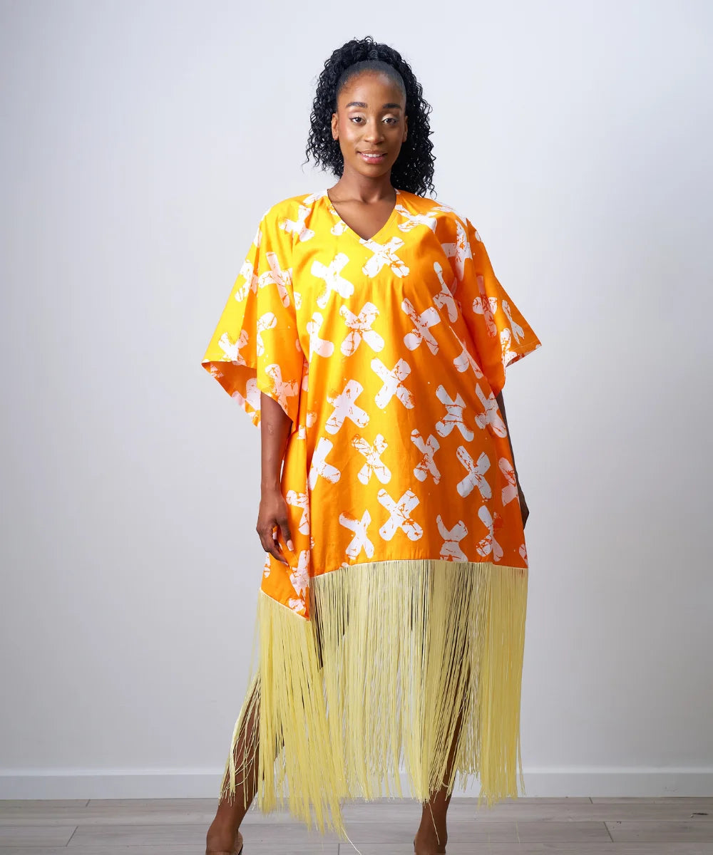 Ankara Maxi Gown with Fringe
