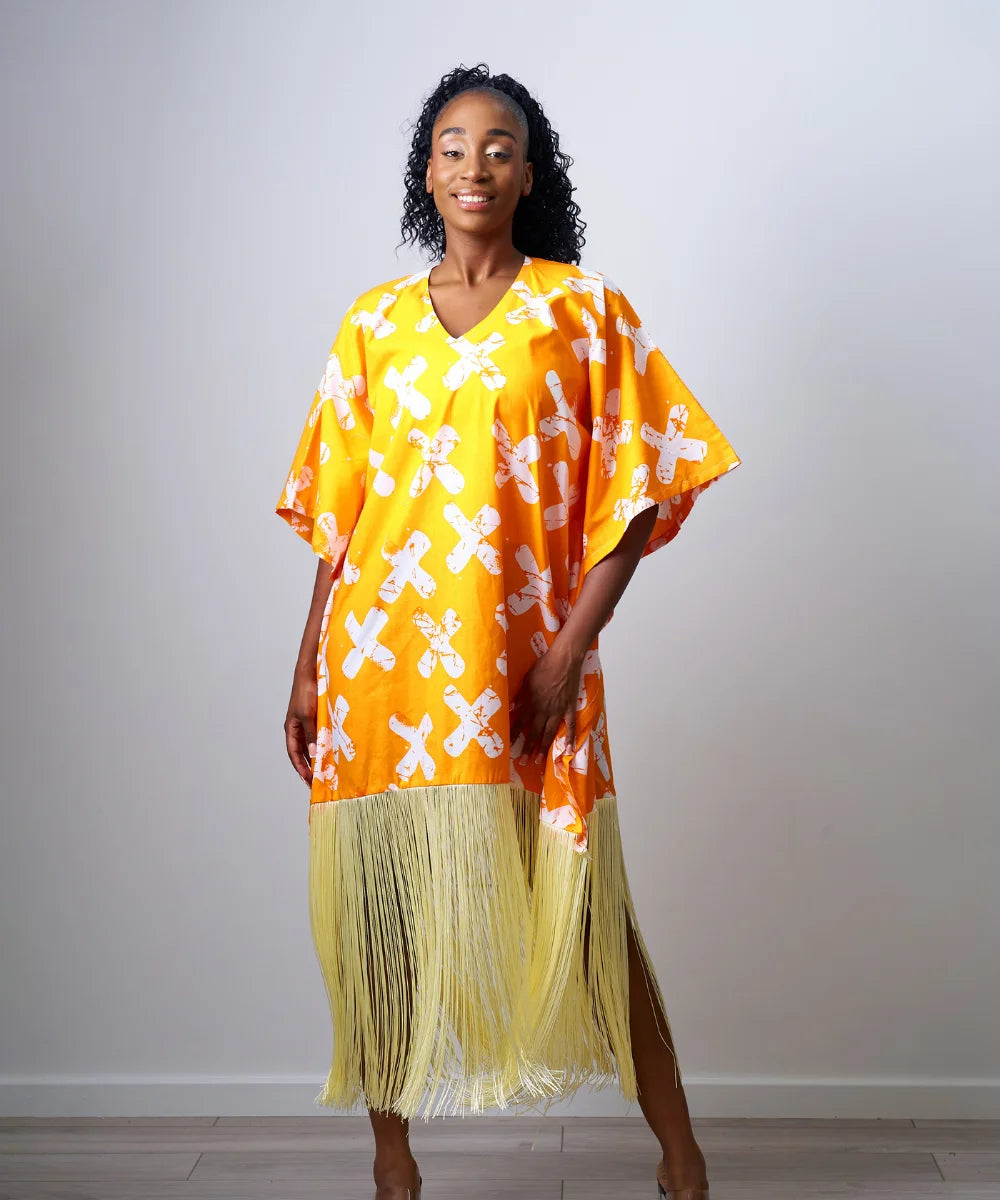 Ankara Maxi Gown with Fringe
