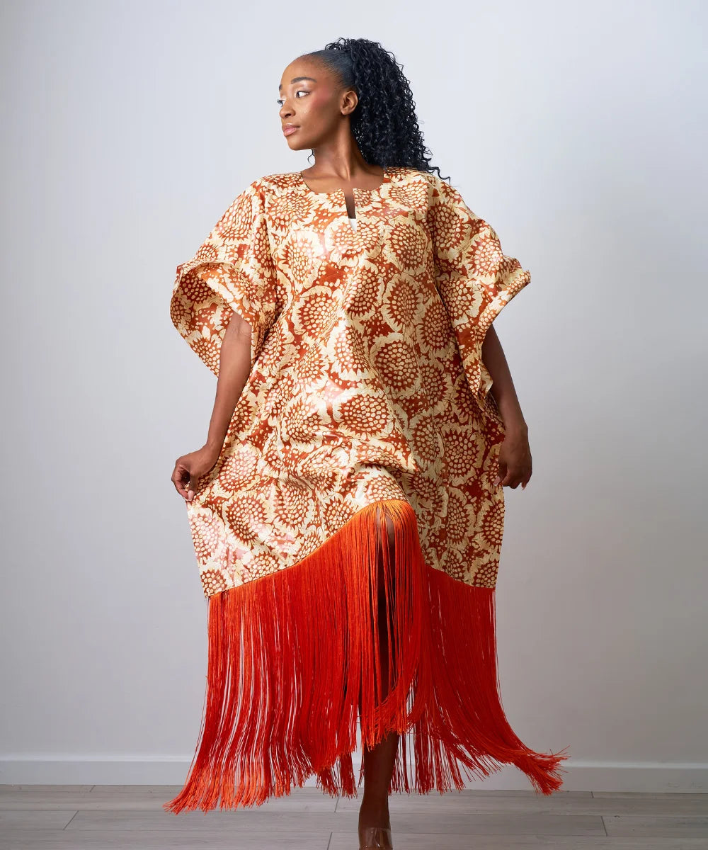 Ankara Maxi Gown with Fringe