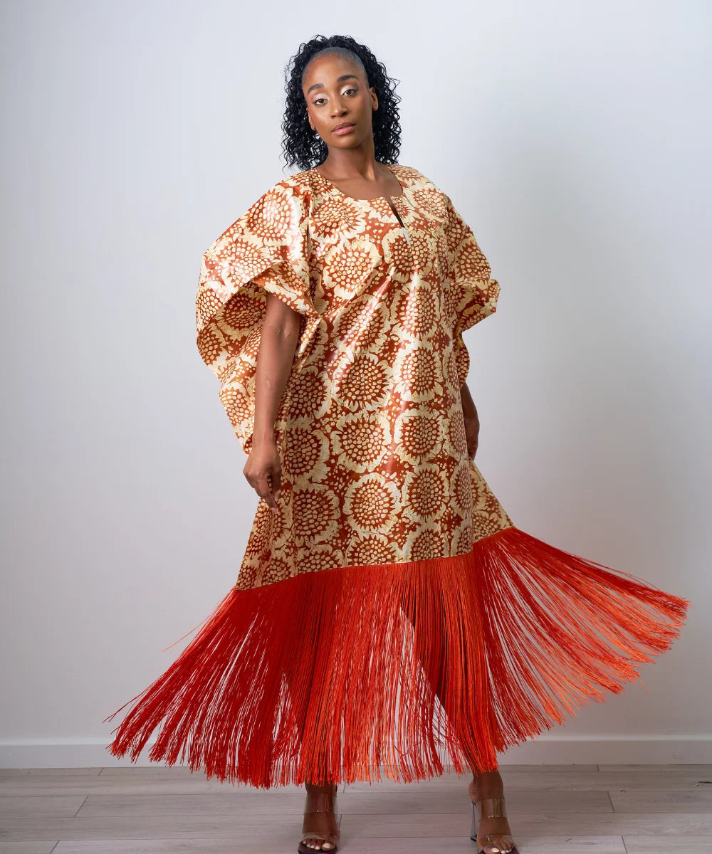 Ankara Maxi Gown with Fringe