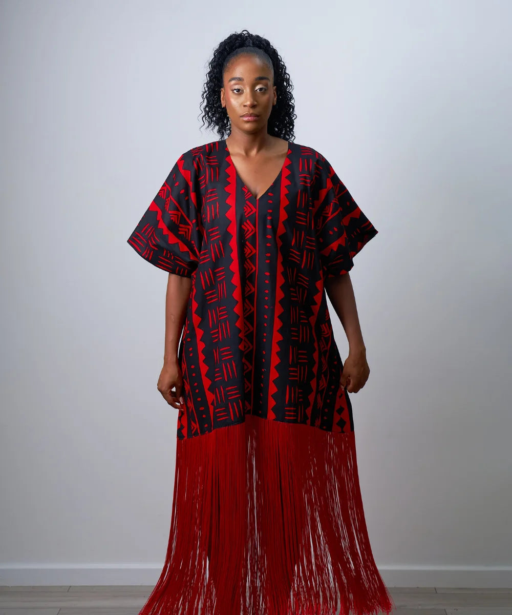 Ankara Maxi Gown with Fringe