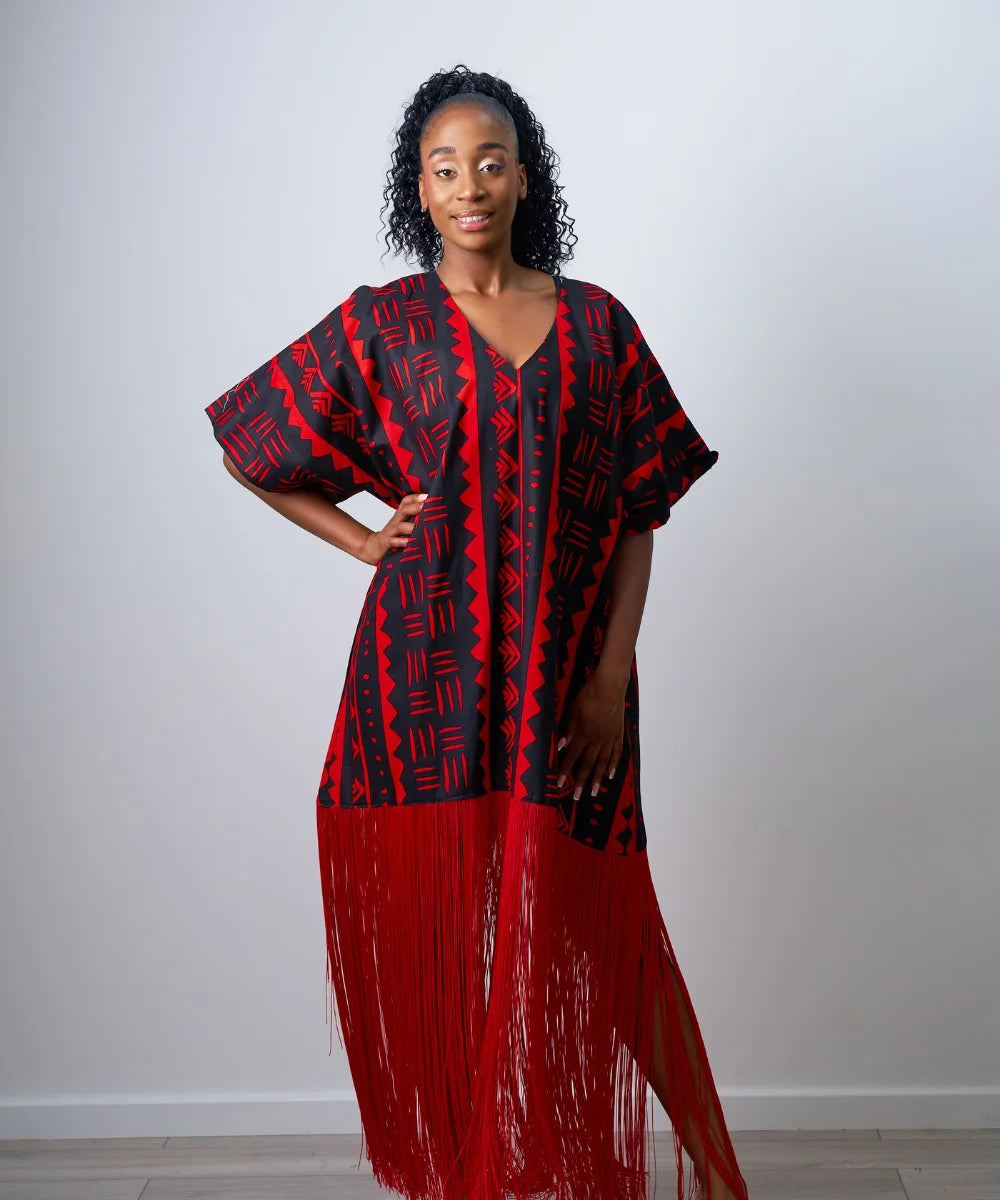Ankara Maxi Gown with Fringe