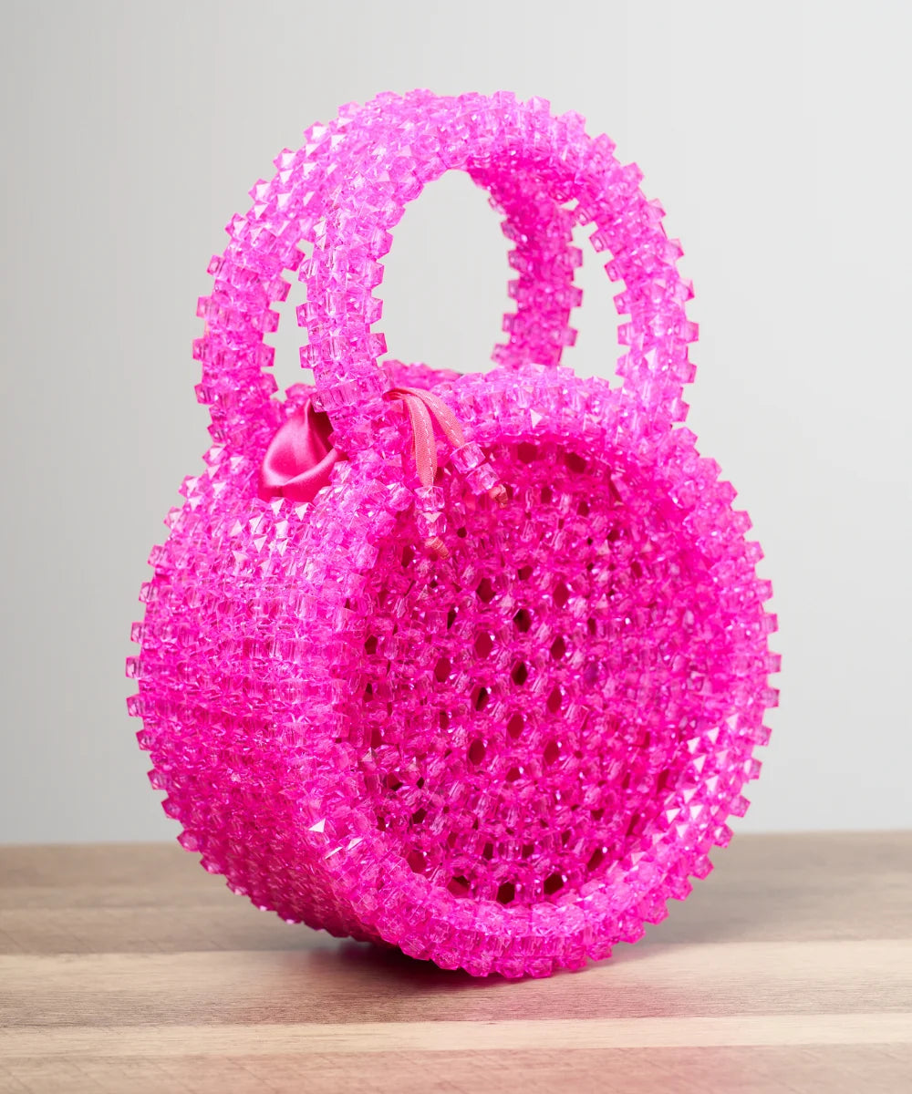 Handcrafted Round Beaded Mini Bag with Double Handle