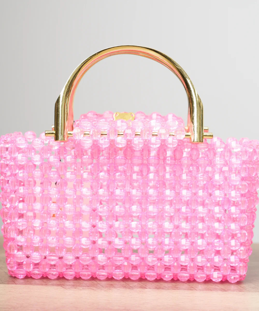 Handcrafted Beaded Mini Handbag with Metal Top Handle