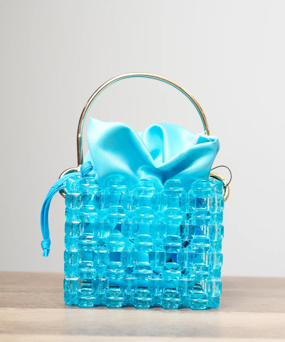 Handcrafted Beaded Box Bag with Satin Pouch