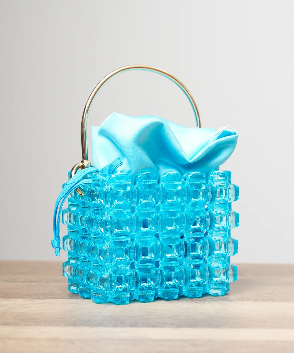 Handcrafted Beaded Box Bag with Satin Pouch