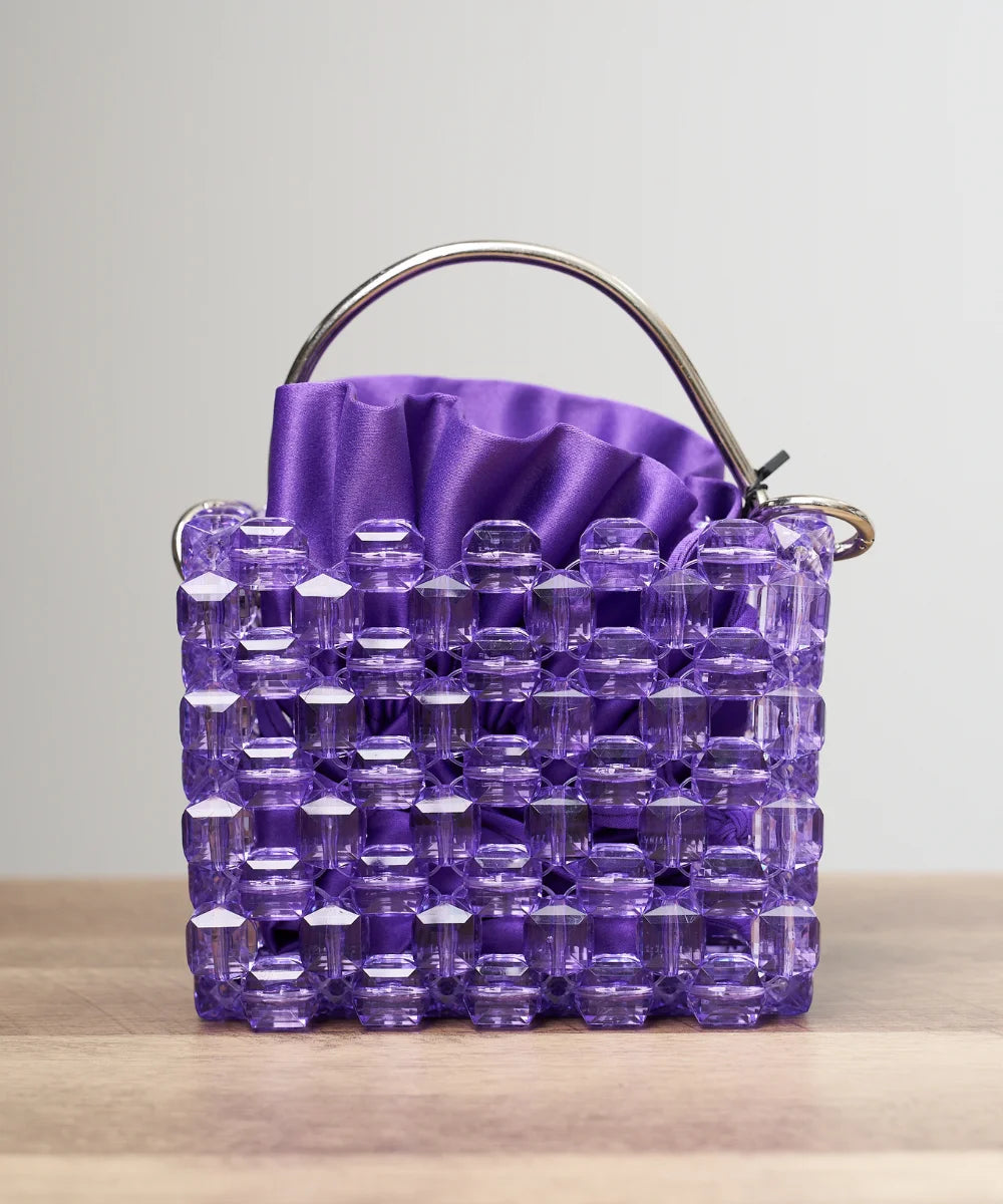 Handcrafted Beaded Box Bag with Satin Pouch