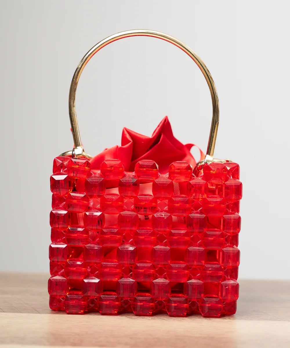 Handcrafted Beaded Box Bag with Satin Pouch