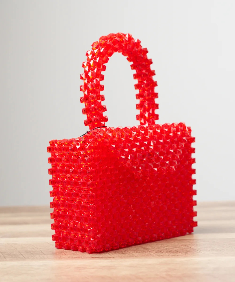 Women’s Handmade Beaded Mini Handbag with Top Handle