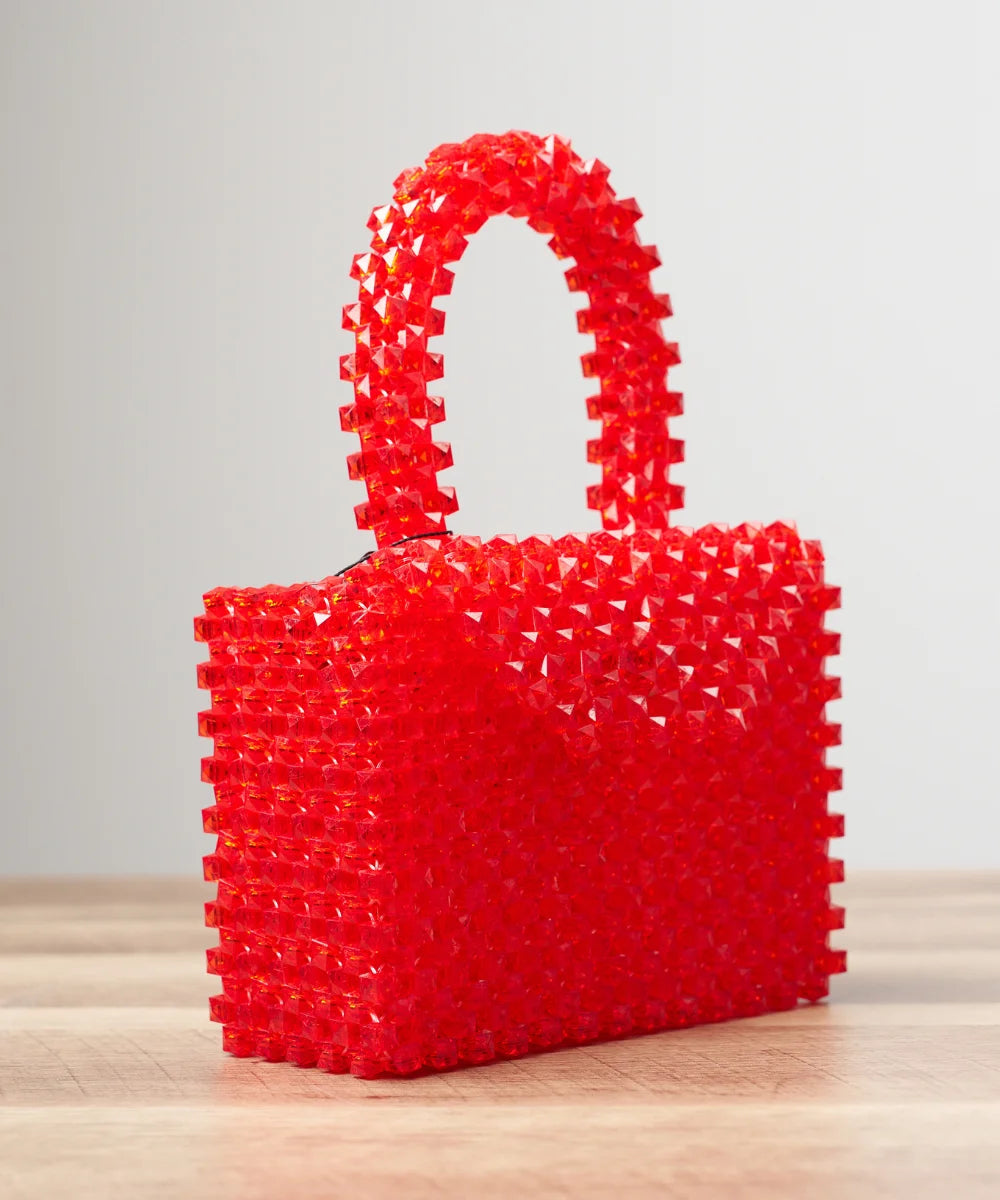 Women’s Handmade Beaded Mini Handbag with Top Handle