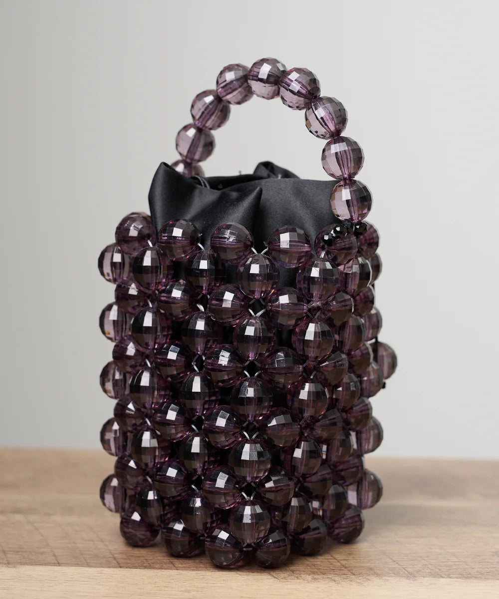 Handcrafted Faceted Beaded Bucket Mini Bag with Top Handle