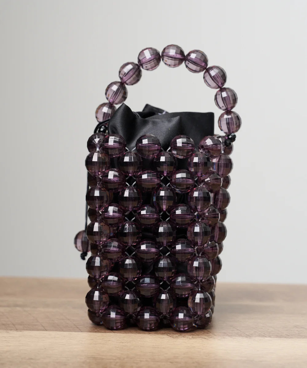 Handcrafted Faceted Beaded Bucket Mini Bag with Top Handle