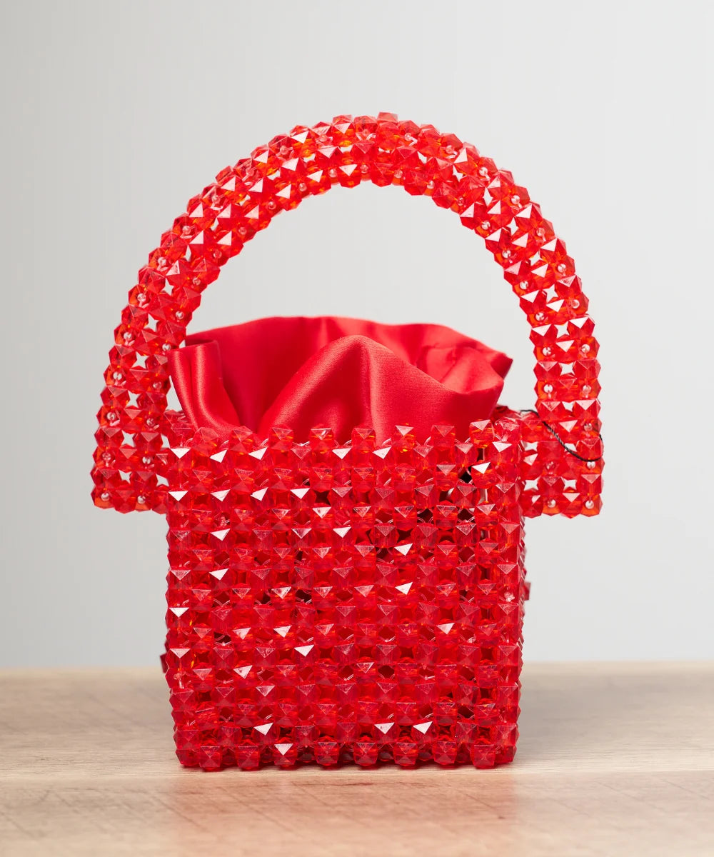 Women’s Beaded Mini Handbag with Satin Drawstring Pouch