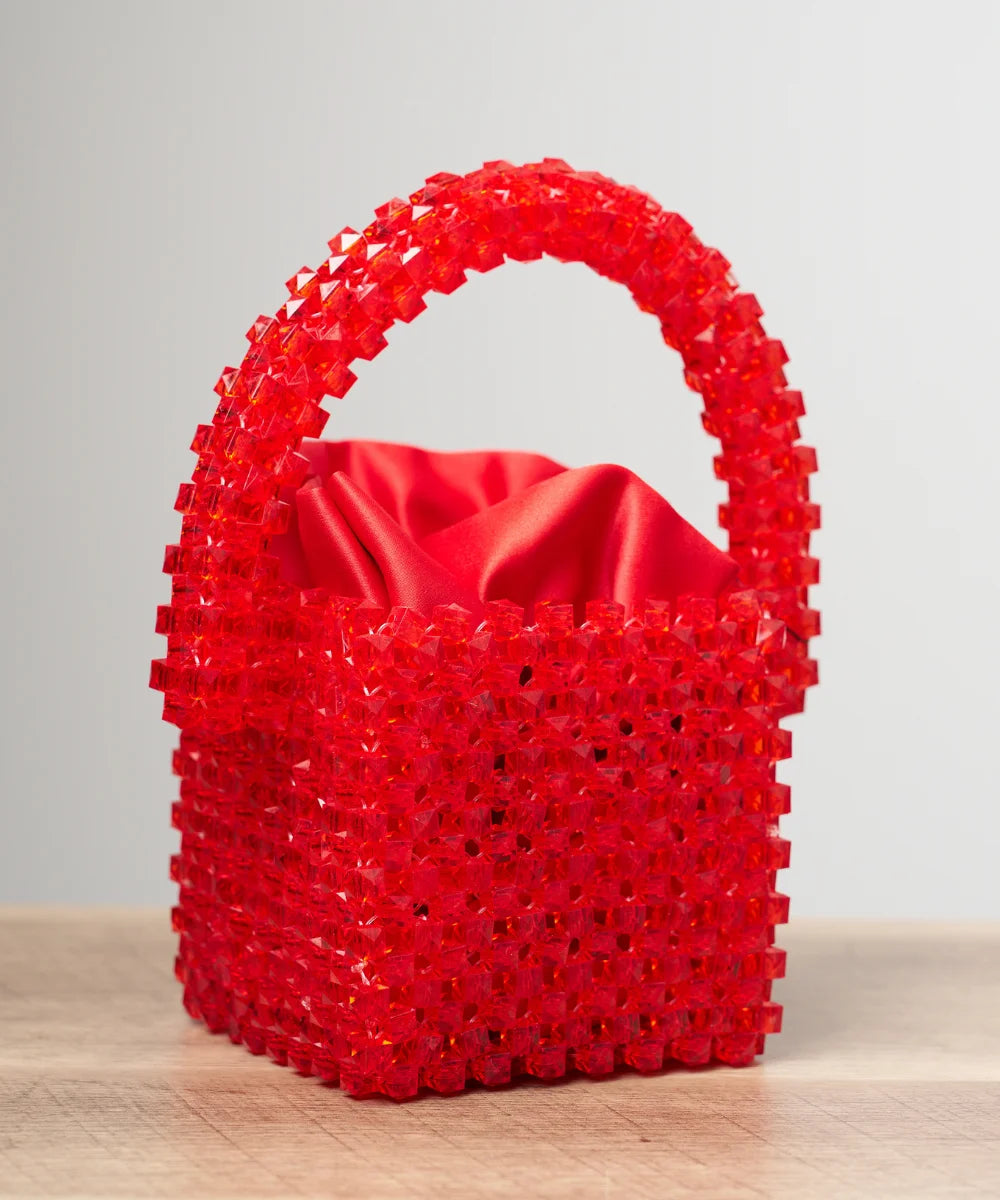 Women’s Beaded Mini Handbag with Satin Drawstring Pouch