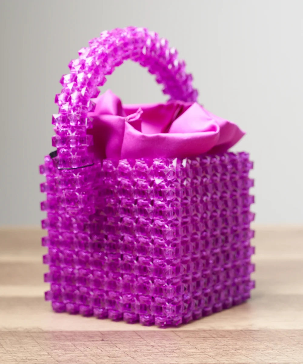 Women’s Beaded Mini Handbag with Satin Drawstring Pouch