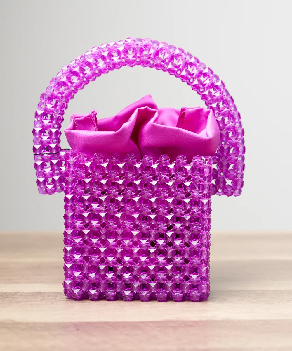 Women’s Beaded Mini Handbag with Satin Drawstring Pouch