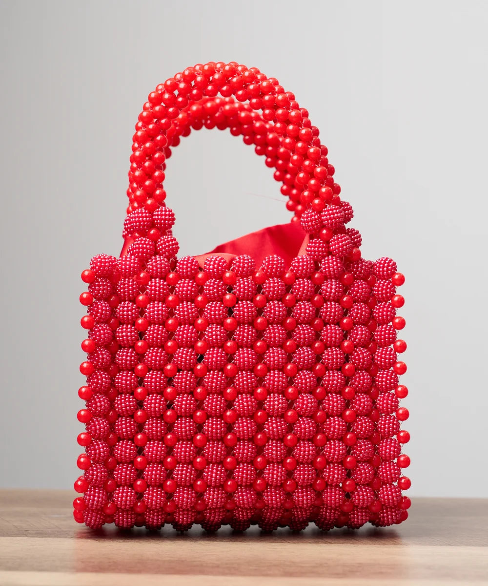 Handcrafted Pearl Beaded Mini Tote Bag