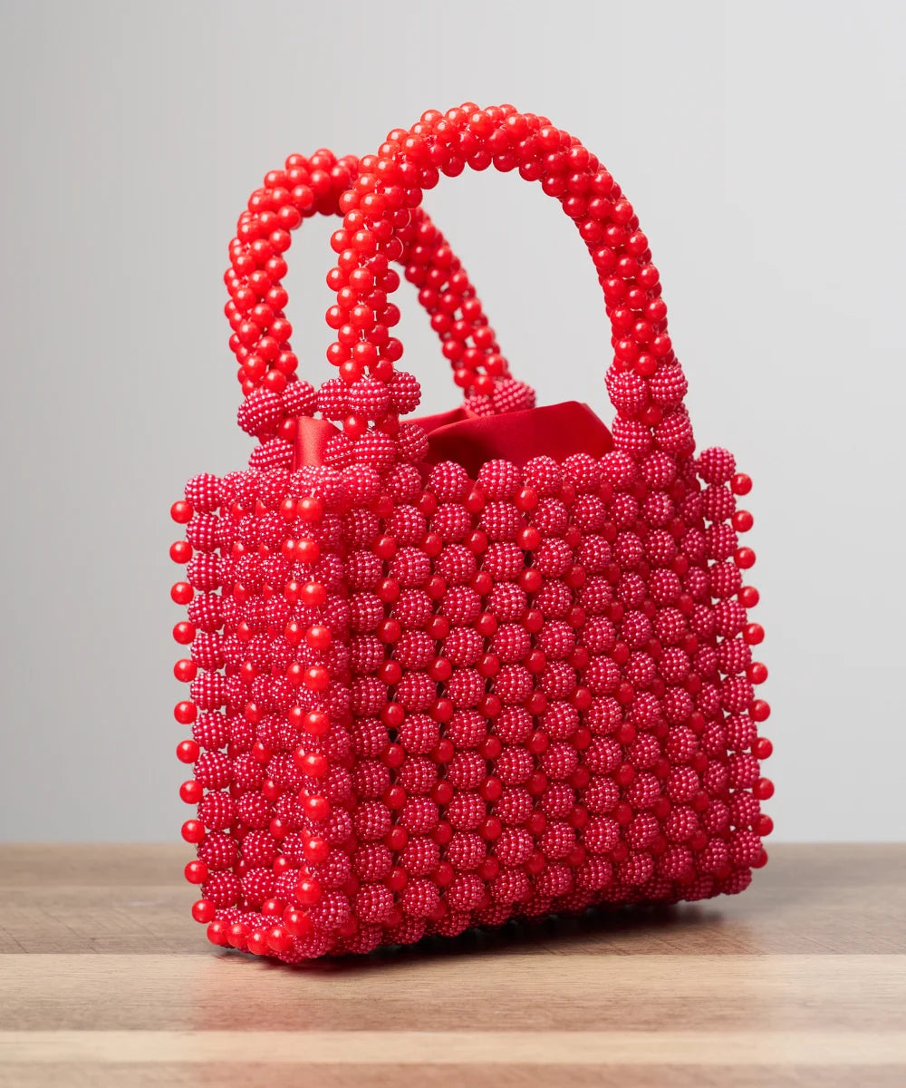 Handcrafted Pearl Beaded Mini Tote Bag