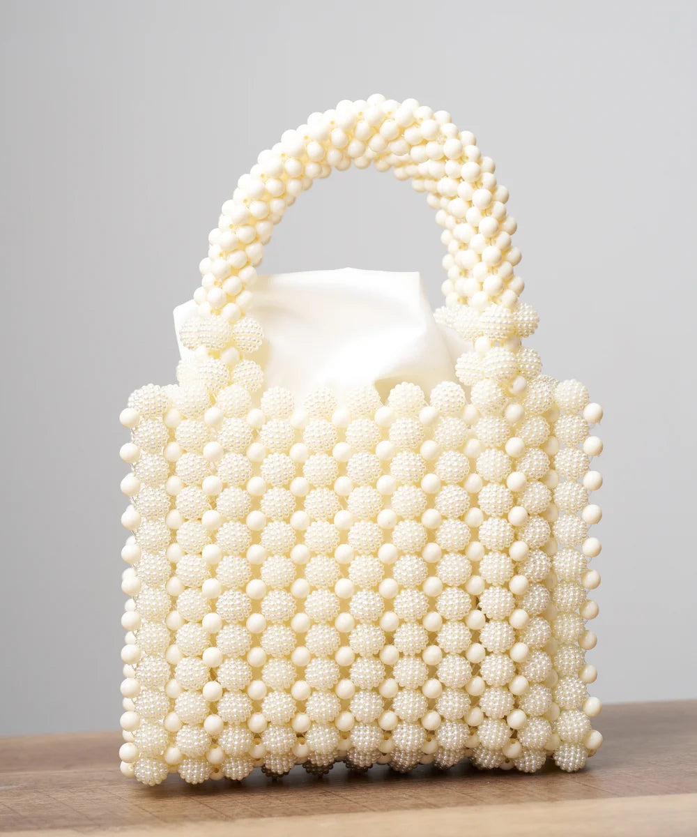 Handcrafted Pearl Beaded Mini Tote Bag