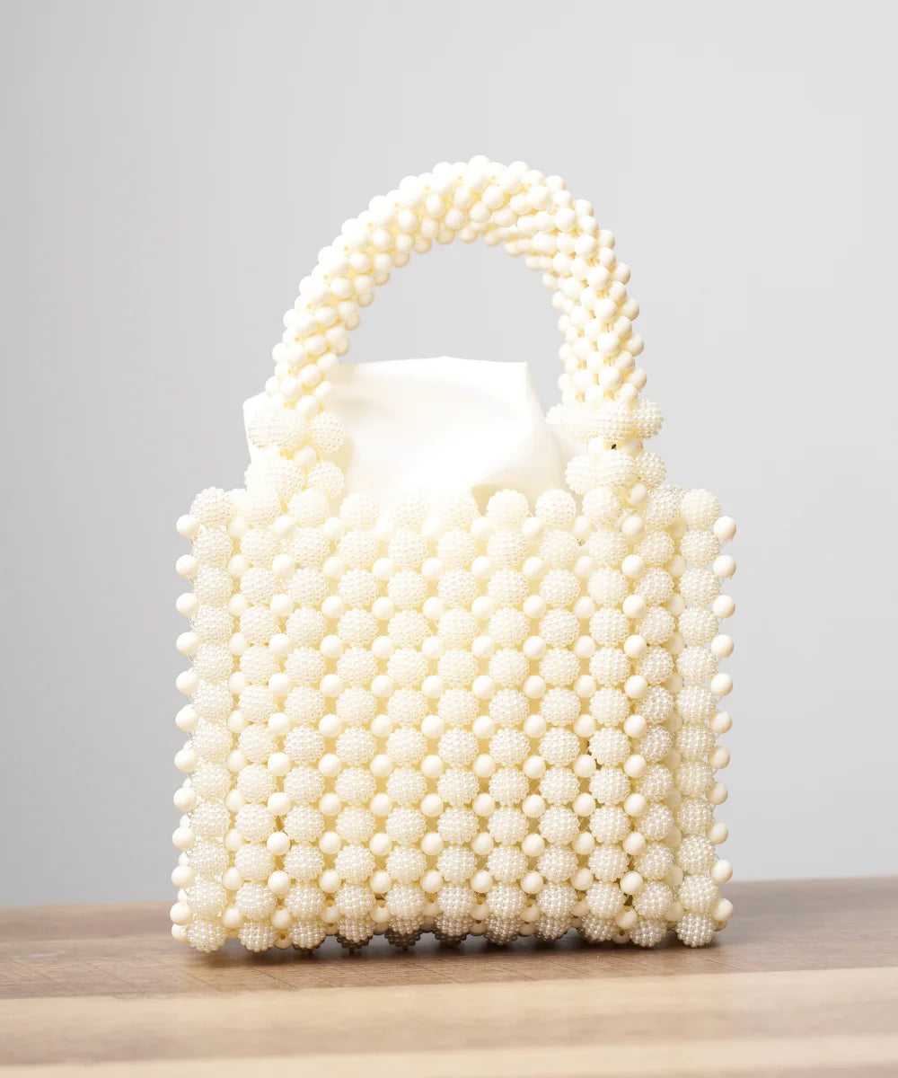 Handcrafted Pearl Beaded Mini Tote Bag