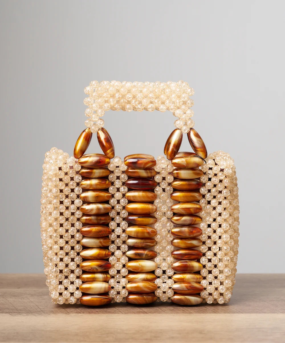 Handcrafted Beaded Mini Tote Bag with Sculptural Pattern