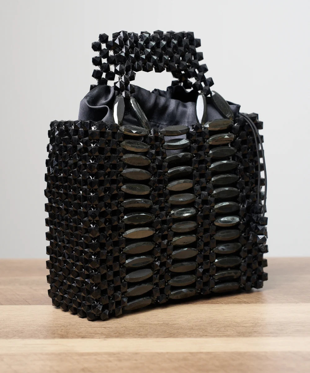 Handcrafted Beaded Mini Tote Bag with Sculptural Pattern