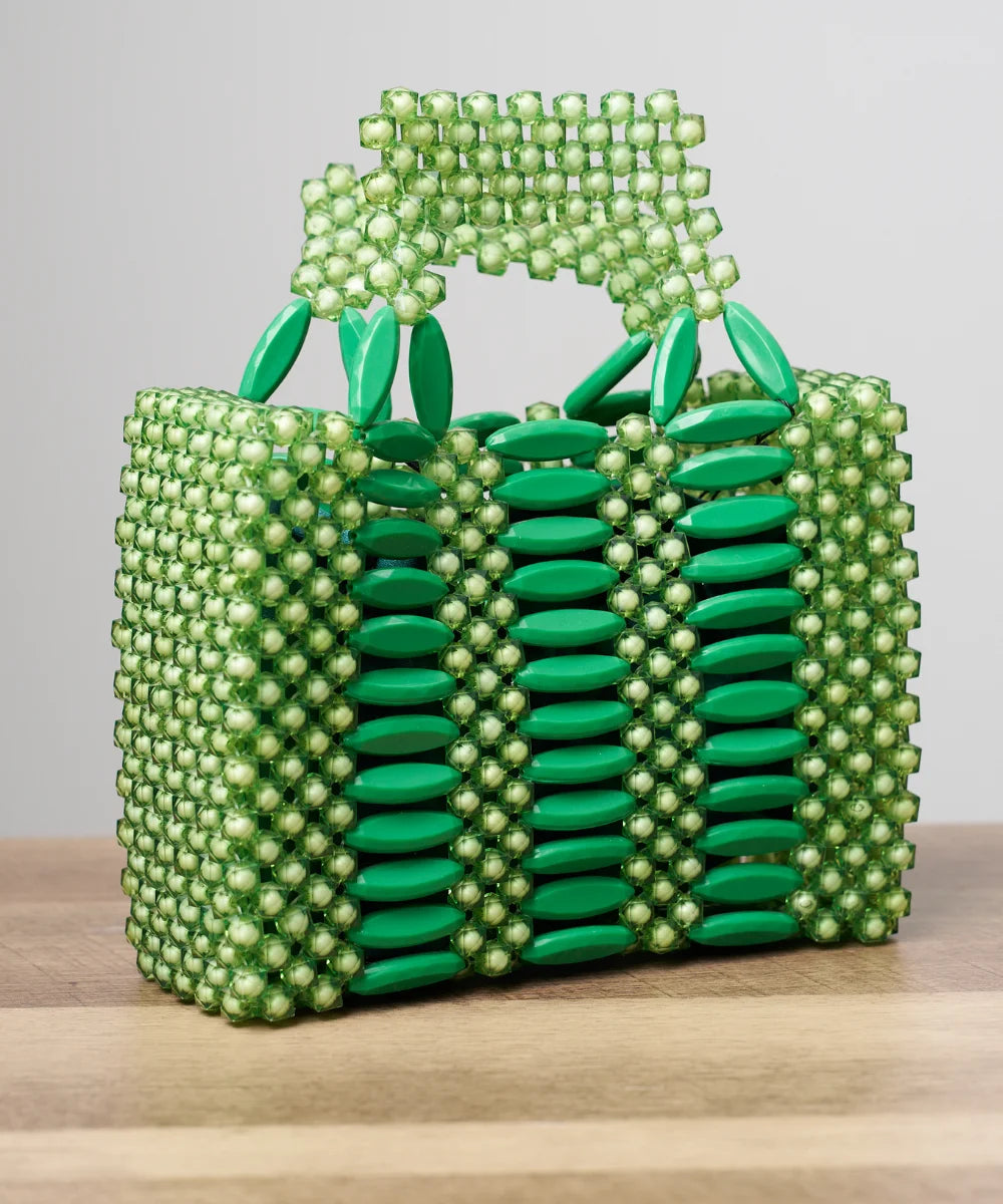 Handcrafted Beaded Mini Tote Bag with Sculptural Pattern