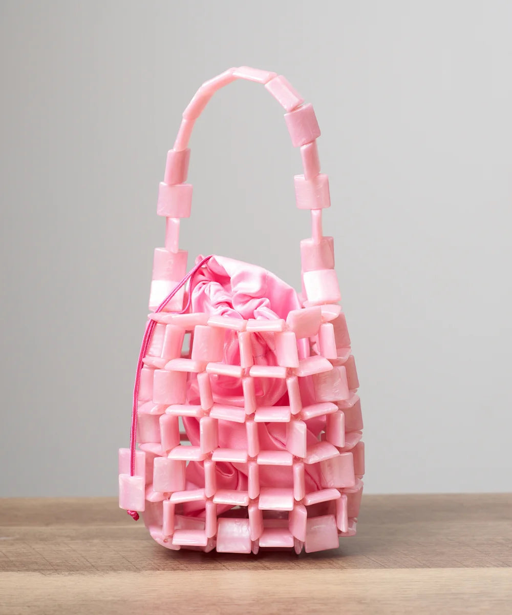 Handcrafted Sculptural Beaded Mini Bag with Top Handle