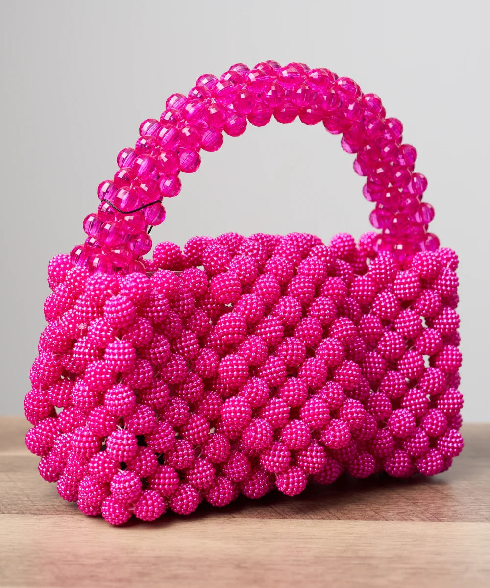 Handcrafted Textured Beaded Mini Top-Handle Bag