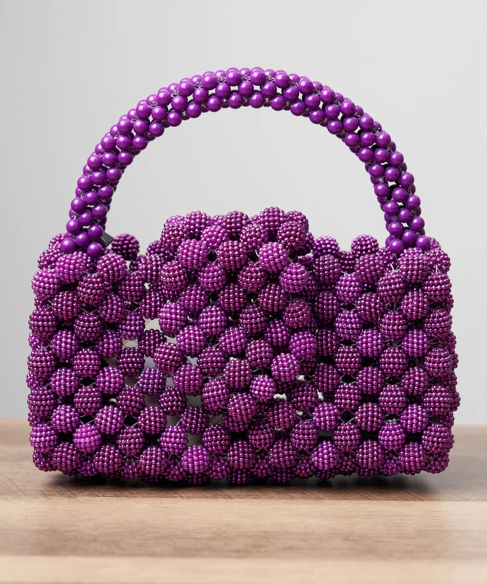 Handcrafted Textured Beaded Mini Top-Handle Bag