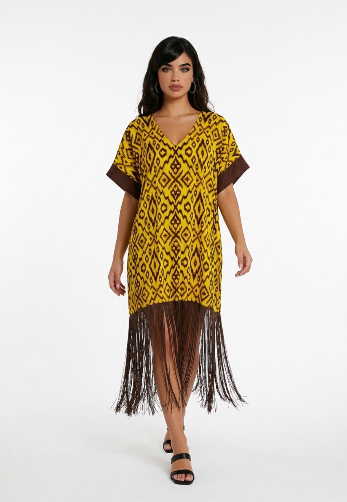 Ankara vneck fringe dress